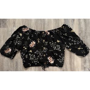 Brand New! StreetWear Society Black Floral Cropped Off Shoulder Blouse